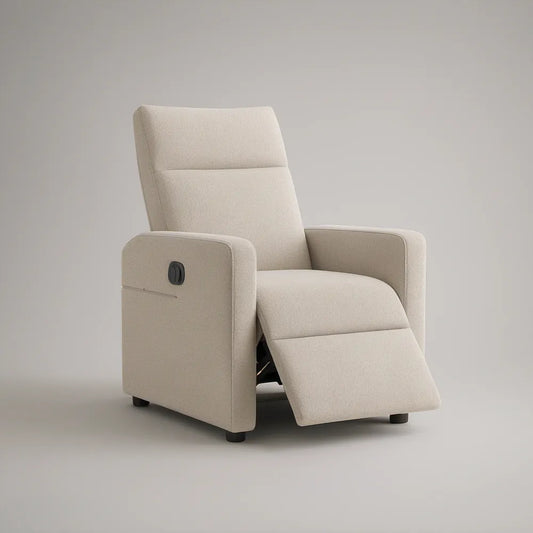 Manual Recliner with Footrest, Ivory Polyester Upholstery, 35 x 38 x 41 Inches