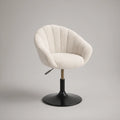 Ivory Boucle Swivel Armchair with Black and Gold Base, 26 x 25 x 34 in
