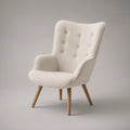 Cream Boucle Wingback Armchair, 29 x 31 x 40 in, Natural Brown Rubberwood Legs