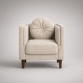 Ivory Bouclé Accent Chair with Round Channel-Tufted Cushion, 34 in W x 33 in D x 35 in H