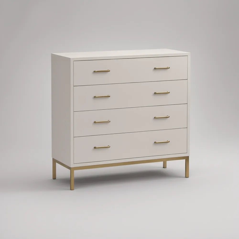 White and Gold 4-Drawer MDF Dresser, 47.2 in W x 15.7 in D x 35.4 in H