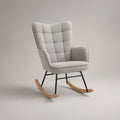 Light Gray Boucle High-Back Wingback Rocking Chair with Beech Wood Runners, 31.5 x 35 x 40 in