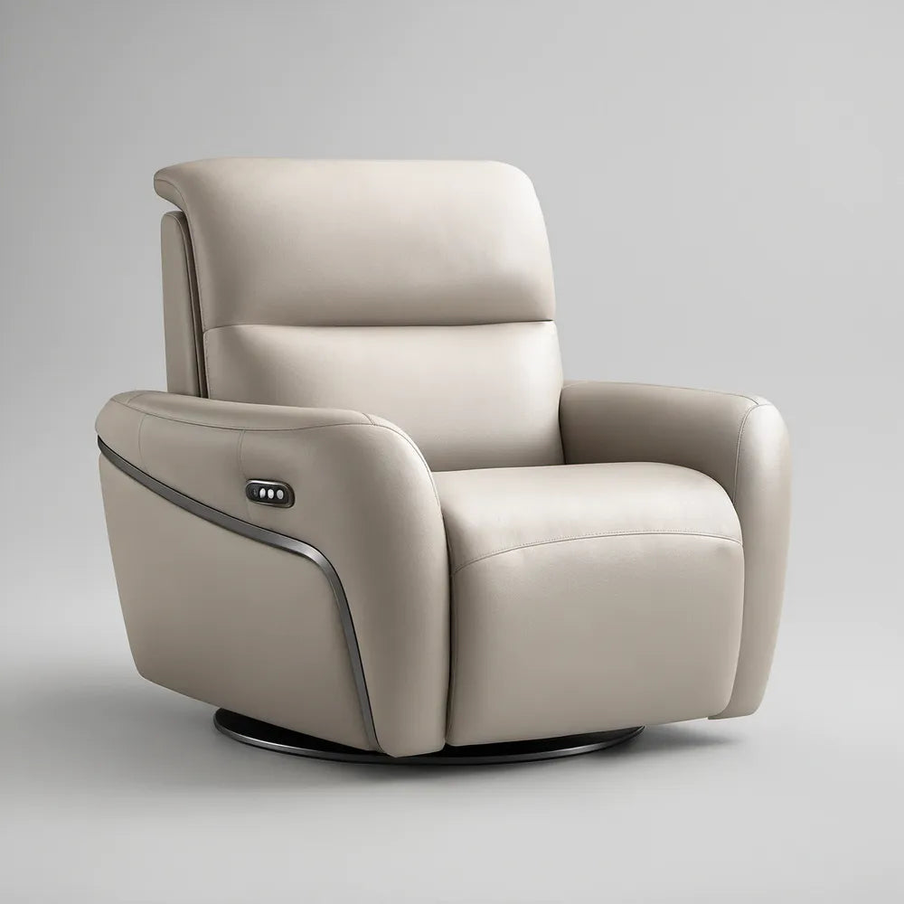 Ivory Power Swivel Recliner with PU Leather Upholstery, 39.4 x 39.4 x 41.7 in