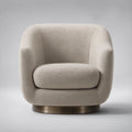 Cream Boucle Barrel Armchair with Dark Bronze Steel Base, 31 x 30 x 29 in