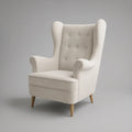 Cream Boucle Wingback Accent Chair with Tufted Back and Natural Brown Wood Legs, 31.5 x 34.6 x 43.3 in