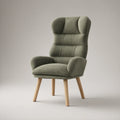 Olive Green Bouclé Wingback Armchair with Natural Rubberwood Legs, 29 x 32 x 41 in