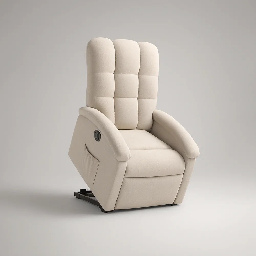Cream Power Recliner Armchair with Padded Backrest, 35.4 x 38.2 x 42.1 in