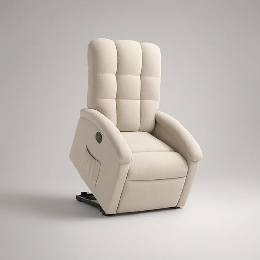 Cream Power Recliner Armchair with Padded Backrest, 35.4 x 38.2 x 42.1 in