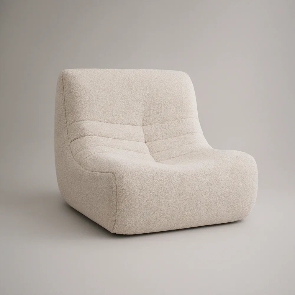 Cream Bouclé Upholstered Lounge Armchair with Foam Cushioning, 31.5 x 34 x 32 in