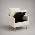 Ivory Boucle Storage Chair with Gold Legs, 30 in W x 32 in D x 34 in H