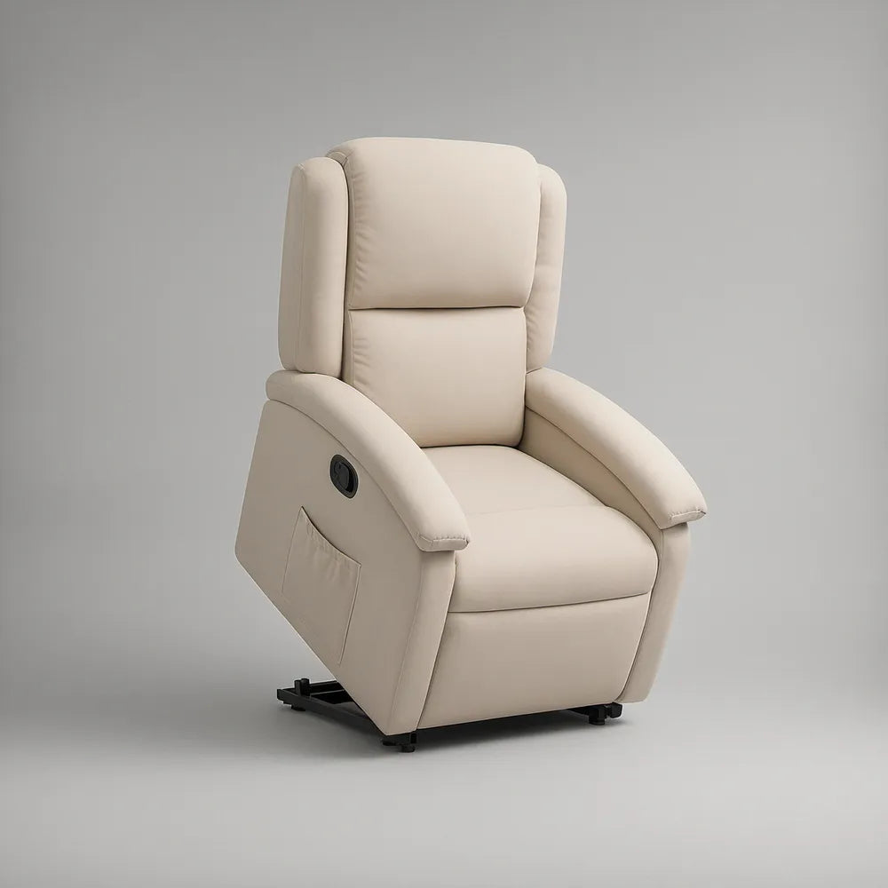 Beige PU Leather Power Recliner with Padded Back, 33.5 x 37.0 x 41.7 in