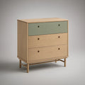 3-Drawer Rectangular Chest, Natural and Sage Green, 31.5 x 15.7 x 35.4 in