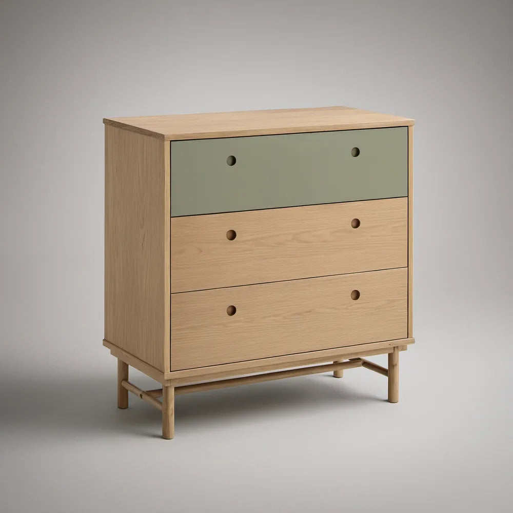3-Drawer Rectangular Chest, Natural and Sage Green, 31.5 x 15.7 x 35.4 in