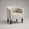 Cream Polyester Upholstered Barrel Armchair with Black Wood Legs, 29.5 x 28 x 31.5 in