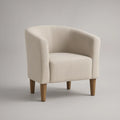 Cream Polyester Upholstered Tub Armchair with Brown Rubberwood Legs, 30 in W x 29 in D x 31 in H