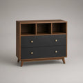 Walnut and Black 2-Drawer Storage Cabinet with 3 Open Compartments, 47.2 x 15.7 x 39.4 in