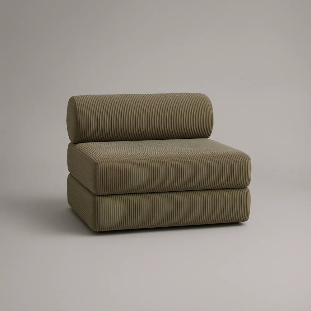 Olive Green Armless Corduroy Lounge Chair, 35.4 x 39.4 x 27.6 in