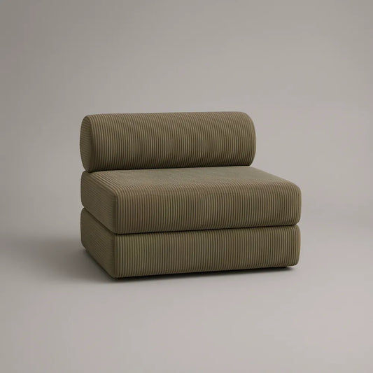 Olive Green Armless Corduroy Lounge Chair, 35.4 x 39.4 x 27.6 in