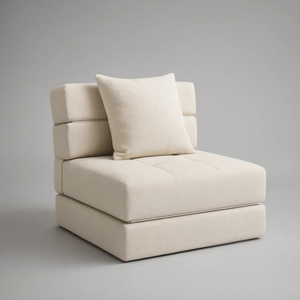 Cream Armless Modular Accent Chair, 35 x 39 x 33 in, Polyester Boucle
