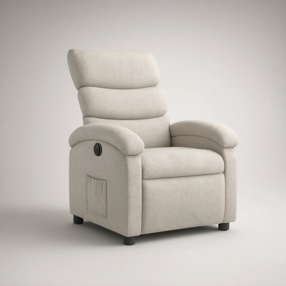 Beige Manual Recliner Armchair, 35 in W x 39 in D x 41 in H, Polyester Upholstery