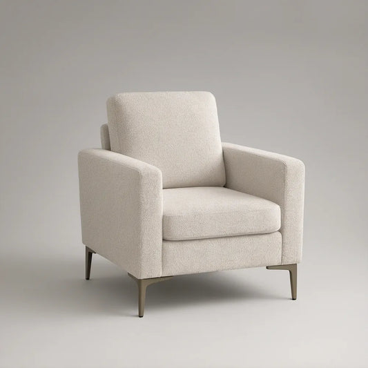 Ivory Boucle Upholstered Armchair with Dark Bronze Metal Legs, 31.5 x 33.5 x 34.5 in
