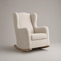 Ivory Upholstered Wingback Rocking Chair with Natural Brown Solid Wood Rockers, 32 x 36 x 42 in